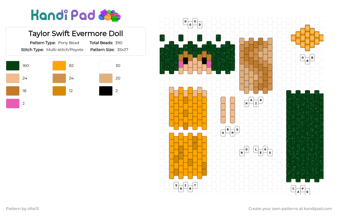 Taylor Swift Evermore Doll - Pony Bead Pattern by ollie13 on Kandi Pad - orange