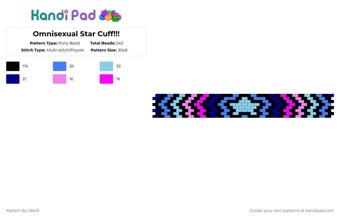 Omnisexual Star Cuff!!! - Pony Bead Pattern by ollie13 on Kandi Pad - black,blue,light blue,pink