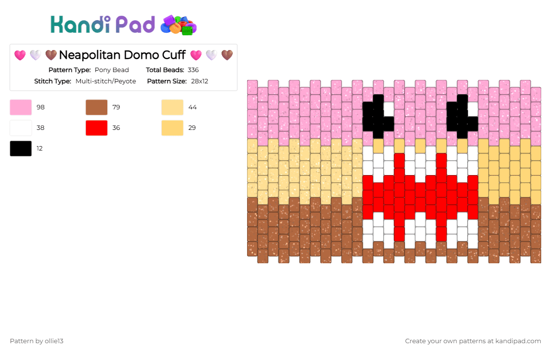 🩷🤍🤎NeapolitanDomo🩷🤍🤎 - Pony Bead Pattern by ollie13 on Kandi Pad - yellow,pink,tan