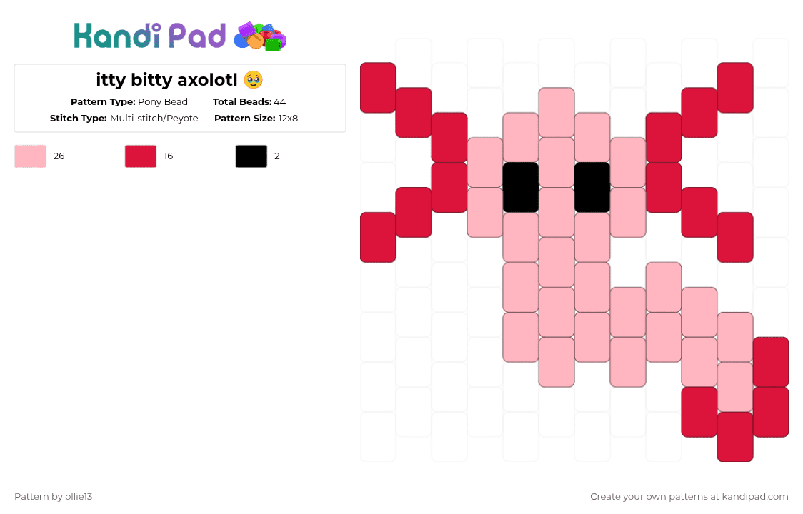 itty bitty axolotl 🥹 - Pony Bead Pattern by ollie13 on Kandi Pad - pink,red