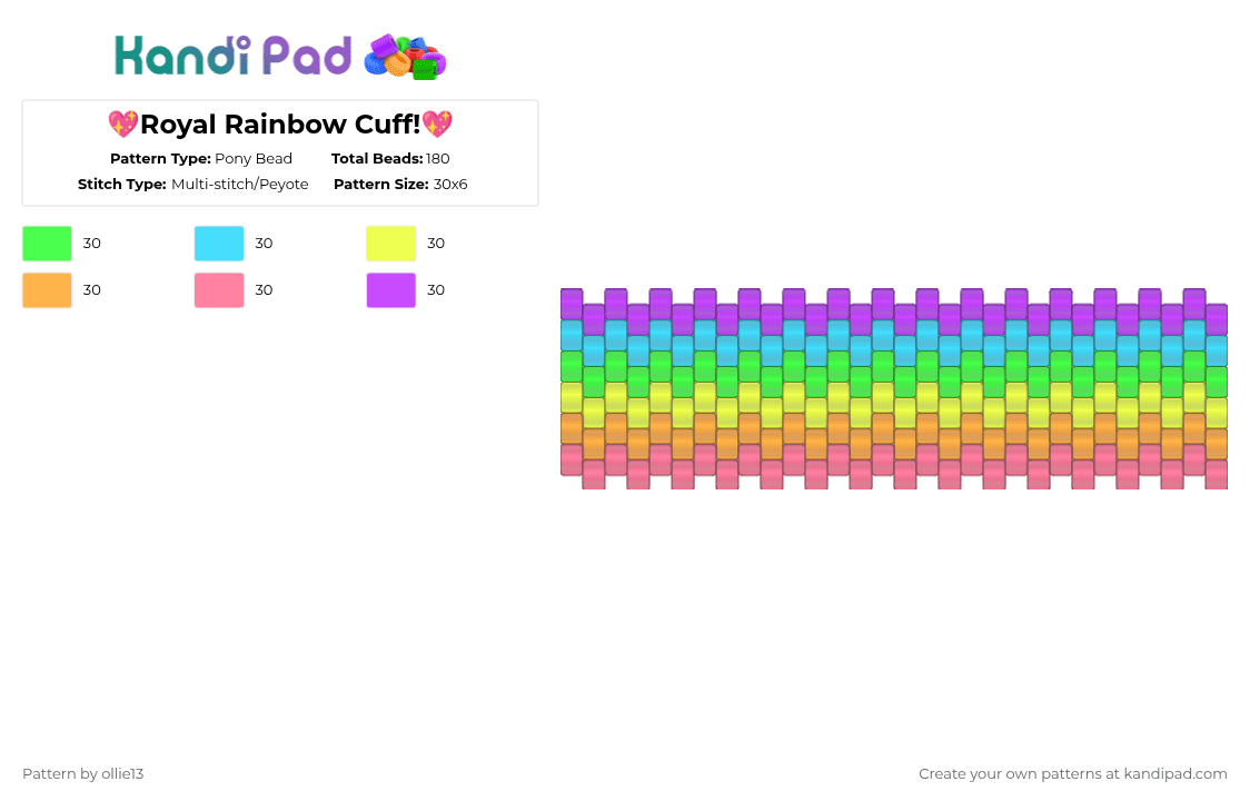 💖Royal Rainbow Cuff!💖 - Pony Bead Pattern by ollie13 on Kandi Pad - light blue,orange,purple,colorful