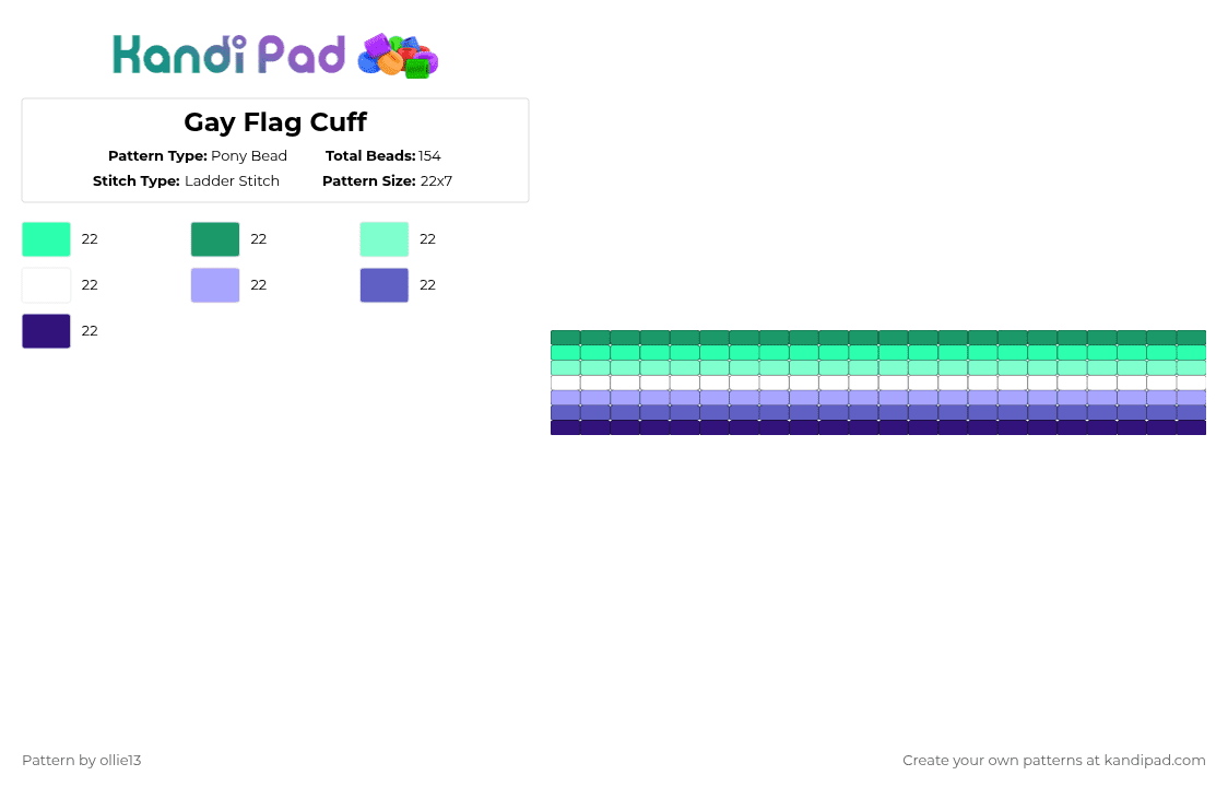 Gay Flag Cuff - Pony Bead Pattern by ollie13 on Kandi Pad - teal