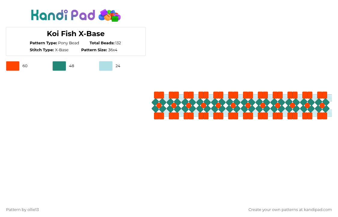 Koi Fish X-Base - Pony Bead Pattern by ollie13 on Kandi Pad - red, teal