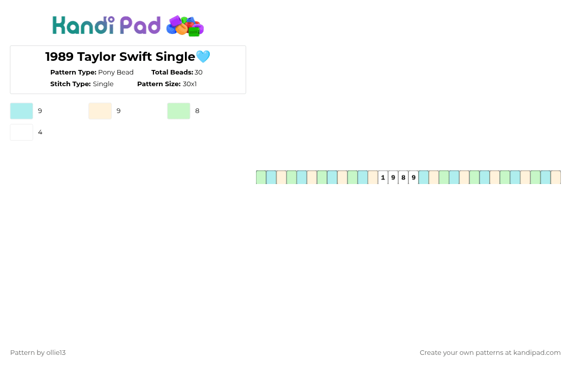 1989 Taylor Swift Single🩵 - Pony Bead Pattern by ollie13 on Kandi Pad - light blue,teal