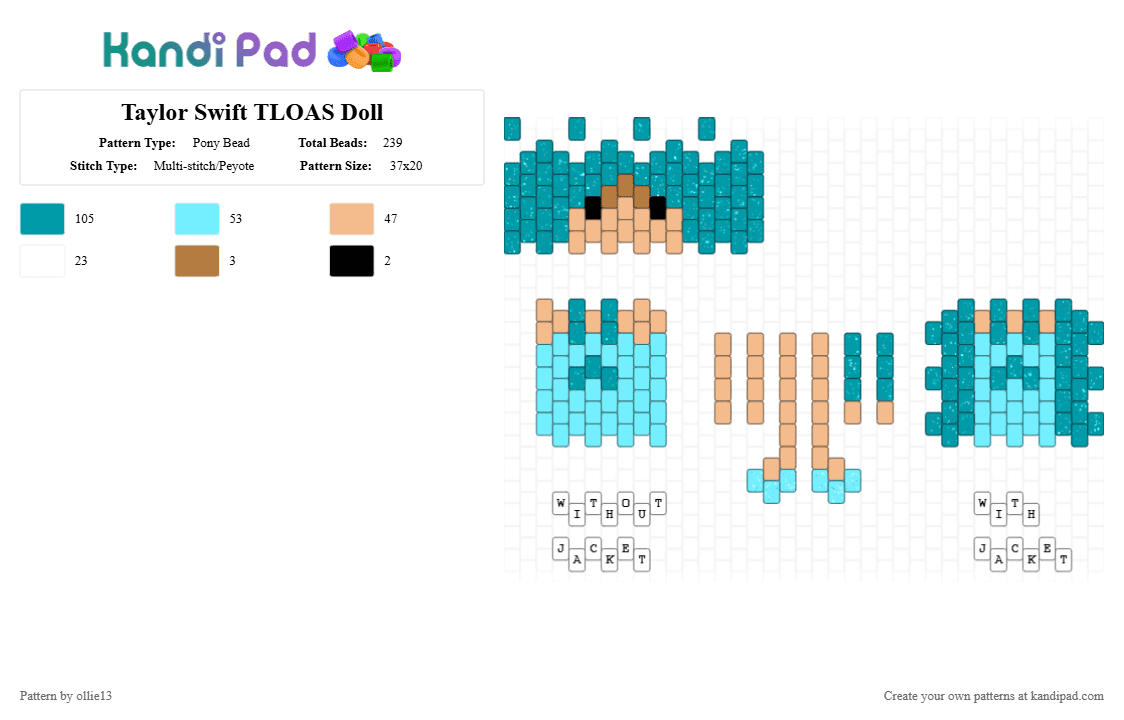 Taylor Swift TLOAS Doll - Pony Bead Pattern by ollie13 on Kandi Pad - teal,light blue