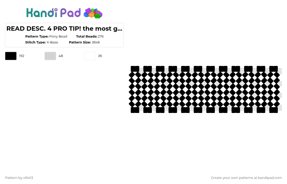 (Desc.) - Pony Bead Pattern by ollie13 on Kandi Pad - black,white