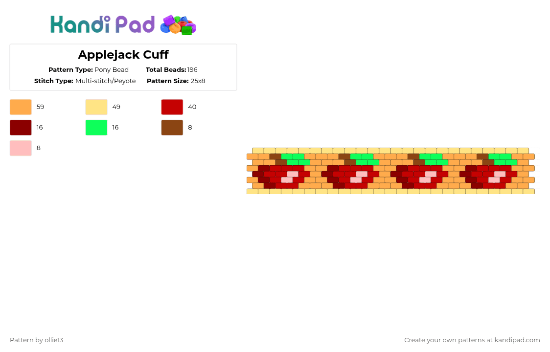 Applejack Cuff - Pony Bead Pattern by ollie13 on Kandi Pad - orange,red,yellow