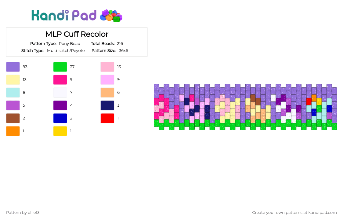 MLP Cuff Recolor - Pony Bead Pattern by ollie13 on Kandi Pad - purple,pink,green,character,fandom,mlp,rainbow,glitter
