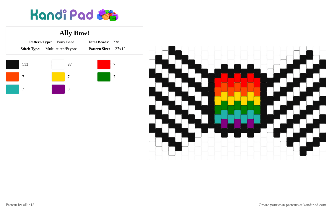 Ally Bow! - Pony Bead Pattern by ollie13 on Kandi Pad - black,white,red