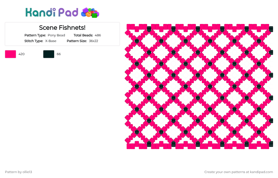 Scene Fishnets! - Pony Bead Pattern by ollie13 on Kandi Pad - pink,scene,fishnet,xbase