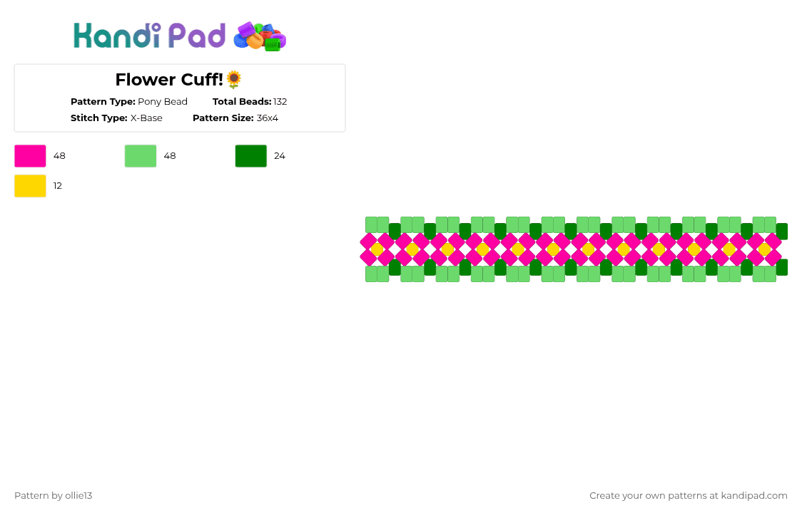 Flower Cuff!🌻 - Pony Bead Pattern by ollie13 on Kandi Pad - pink,teal