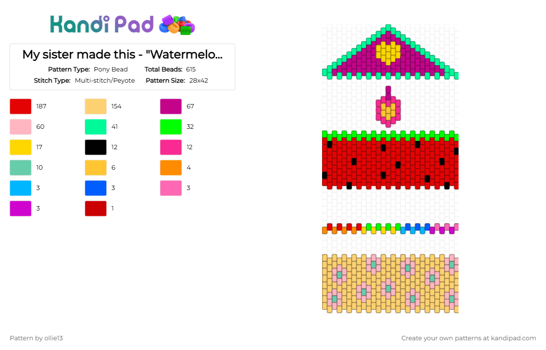 sister made this-Watermelon Flower Wallet - Pony Bead Pattern by ollie13 on Kandi Pad - yellow,pink,red