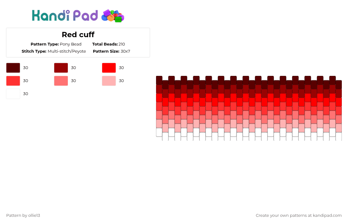 Red cuff - Pony Bead Pattern by ollie13 on Kandi Pad - red
