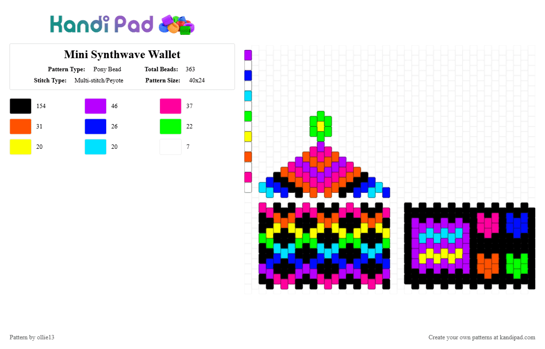Mini Synthwave Wallet - Pony Bead Pattern by ollie13 on Kandi Pad - black,purple,pink,orange