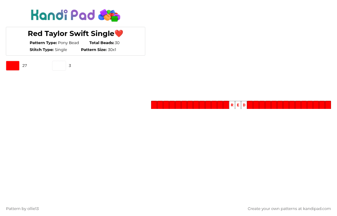Red Taylor Swift Single❤ - Pony Bead Pattern by ollie13 on Kandi Pad - red