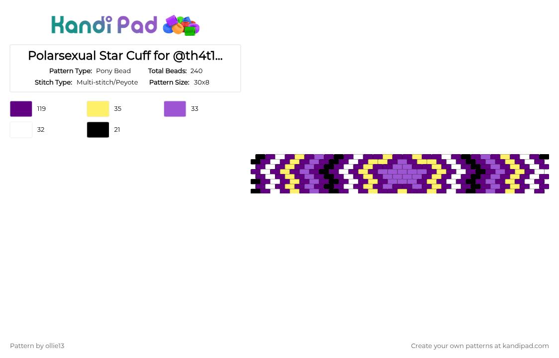 Polarsexual Star Cuff for @th4t10tt3rth3r14n-i-promise!!! - Pony Bead Pattern by ollie13 on Kandi Pad - purple