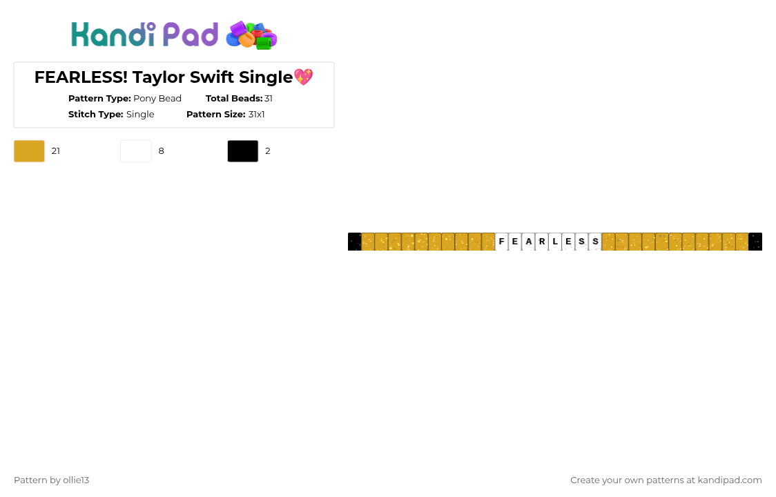 FEARLESS! Taylor Swift Single💖 - Pony Bead Pattern by ollie13 on Kandi Pad - orange,white