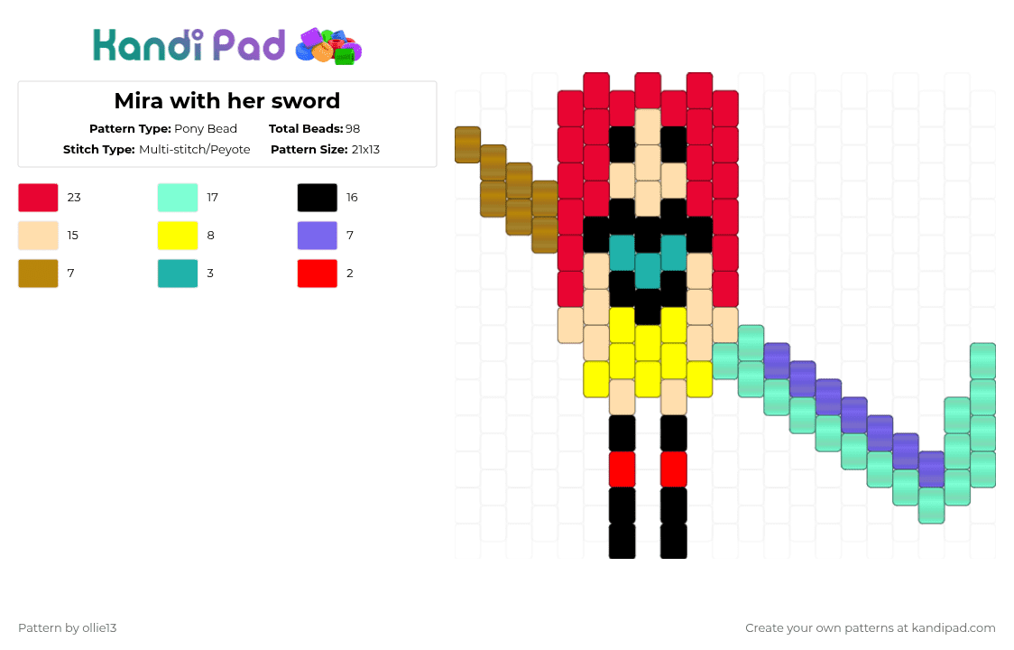 How It\'s Done Mira - Pony Bead Pattern by ollie13 on Kandi Pad - red,beige,teal