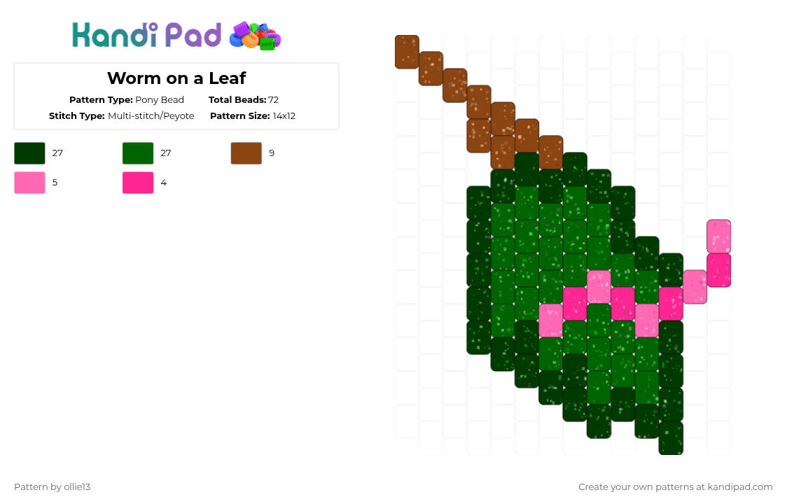 Worm on a Leaf - Pony Bead Pattern by ollie13 on Kandi Pad - green,cotdworms