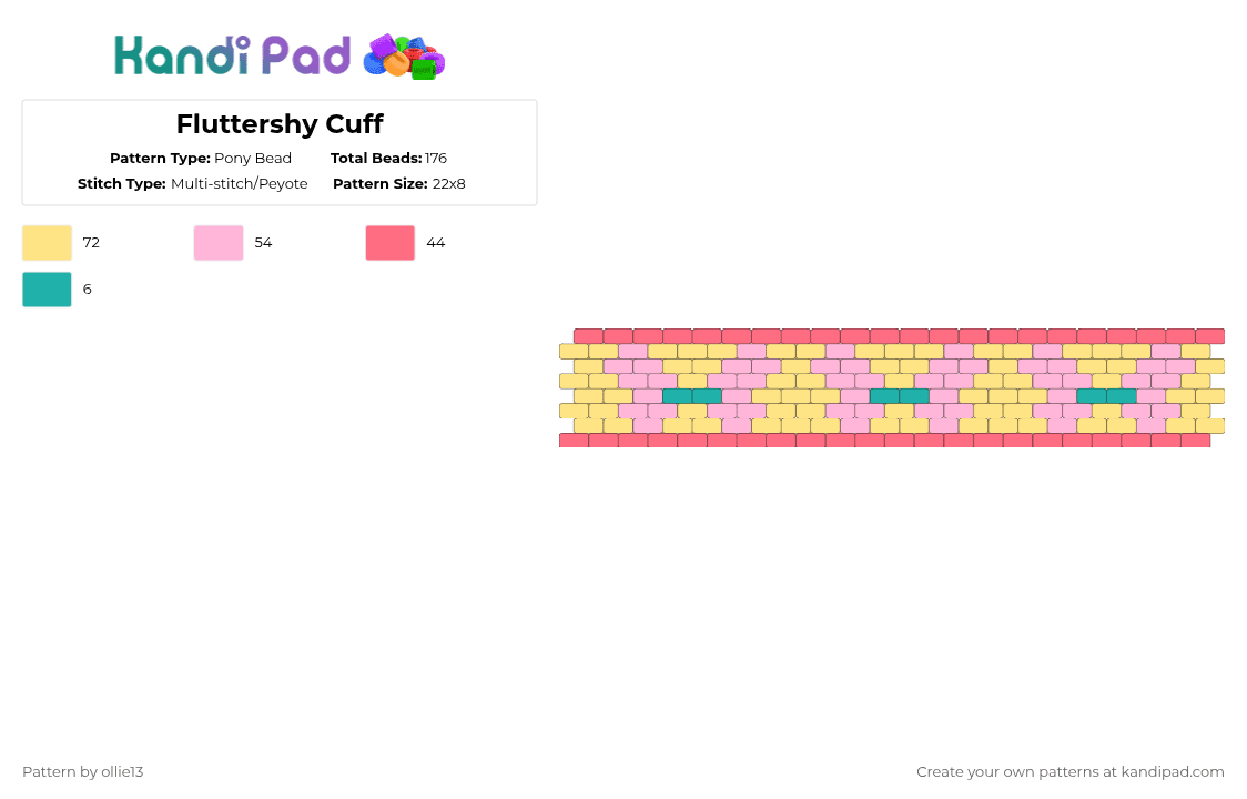 Fluttershy Cuff - Pony Bead Pattern by ollie13 on Kandi Pad - pink, red, yellow