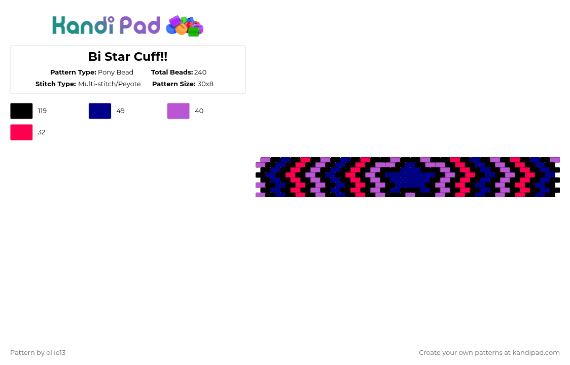 Bi Star Cuff!! - Pony Bead Pattern by ollie13 on Kandi Pad - pink,purple