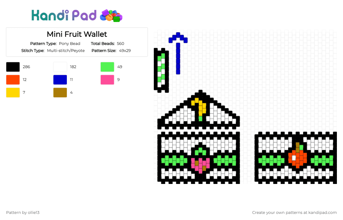 Mini Fruit Wallet - Pony Bead Pattern by ollie13 on Kandi Pad - black,white,green