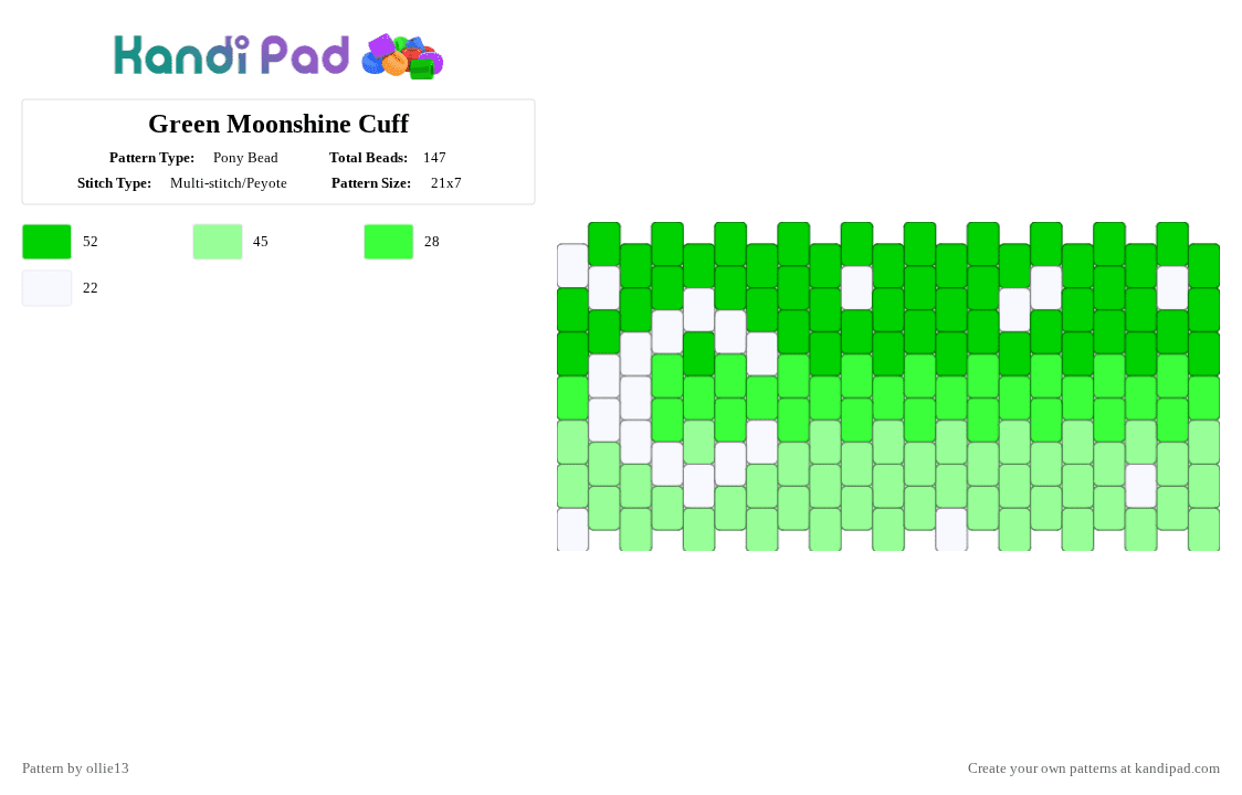Green Moonshine Cuff - Pony Bead Pattern by ollie13 on Kandi Pad - green,teal