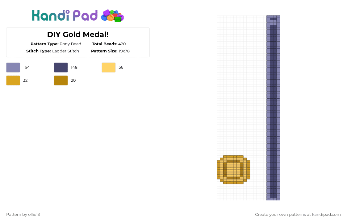 DIY Gold Medal! - Pony Bead Pattern by ollie13 on Kandi Pad - gray,purple