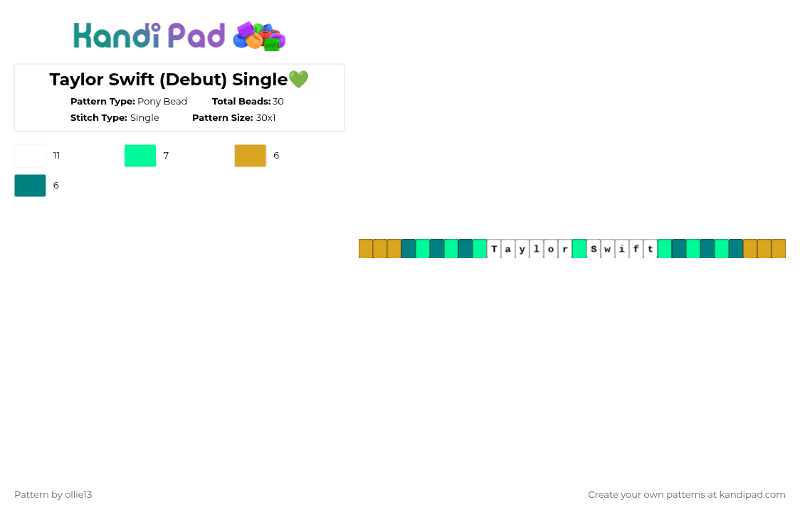 Taylor Swift (Debut) Single💚 - Pony Bead Pattern by ollie13 on Kandi Pad - orange,teal