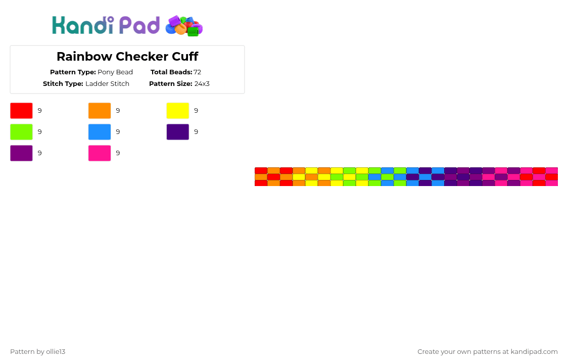 Rainbow Checker Cuff* REMIX! - Pony Bead Pattern by ollie13 on Kandi Pad - pink