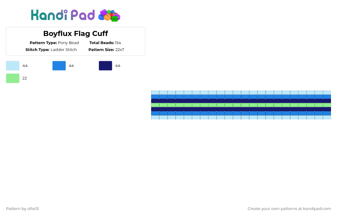 Boyflux Flag Cuff - Pony Bead Pattern by ollie13 on Kandi Pad - light blue,blue,purple