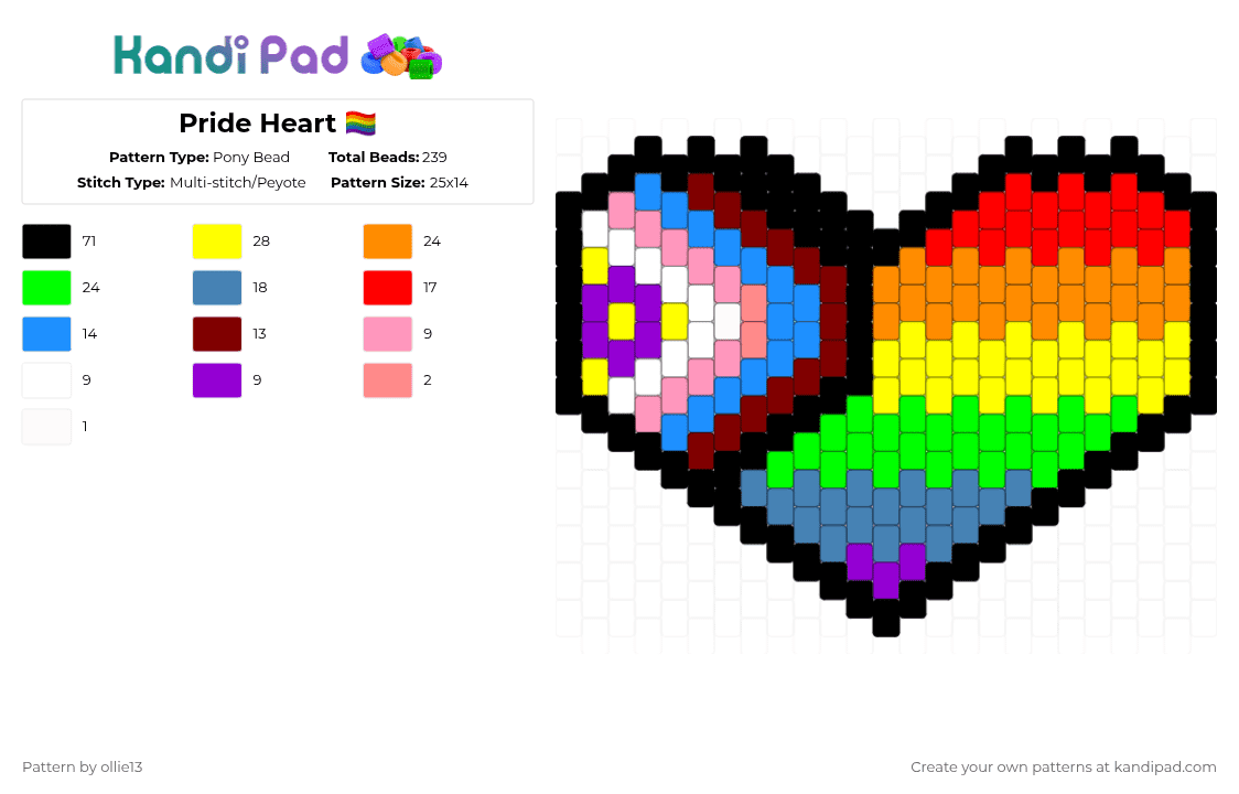 Pride Heart 🏳‍🌈 - Pony Bead Pattern by ollie13 on Kandi Pad - yellow,red,green,colorful