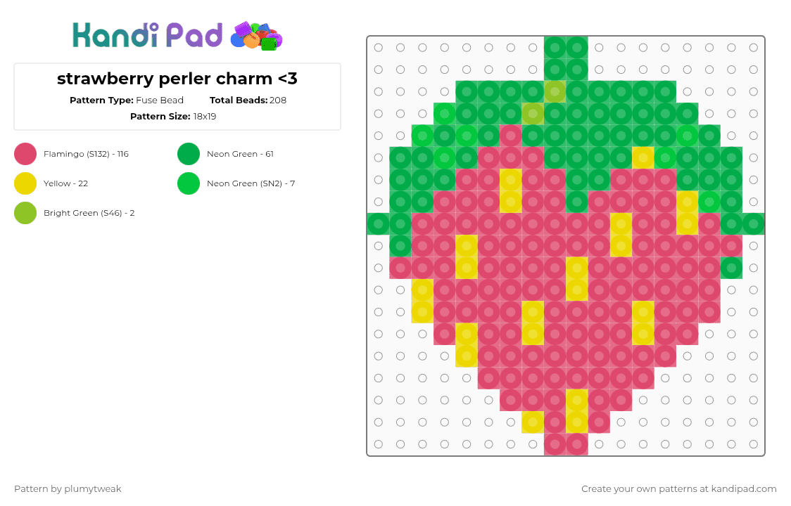 strawberry perler charm - Fuse Bead Pattern by plumytweak on Kandi Pad - red,green
