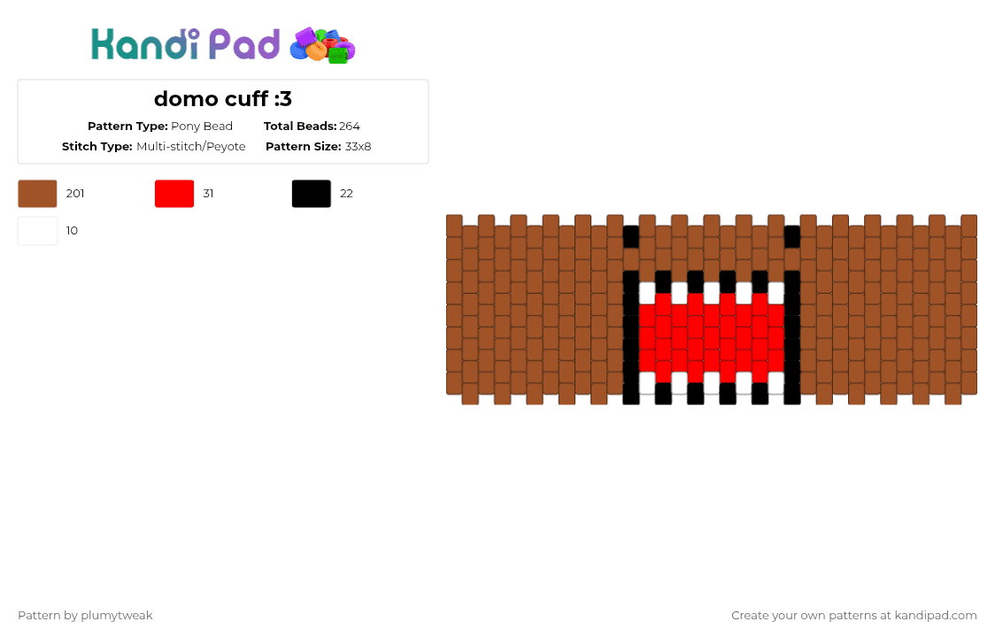 domo cuff :3 - Pony Bead Pattern by plumytweak on Kandi Pad - red