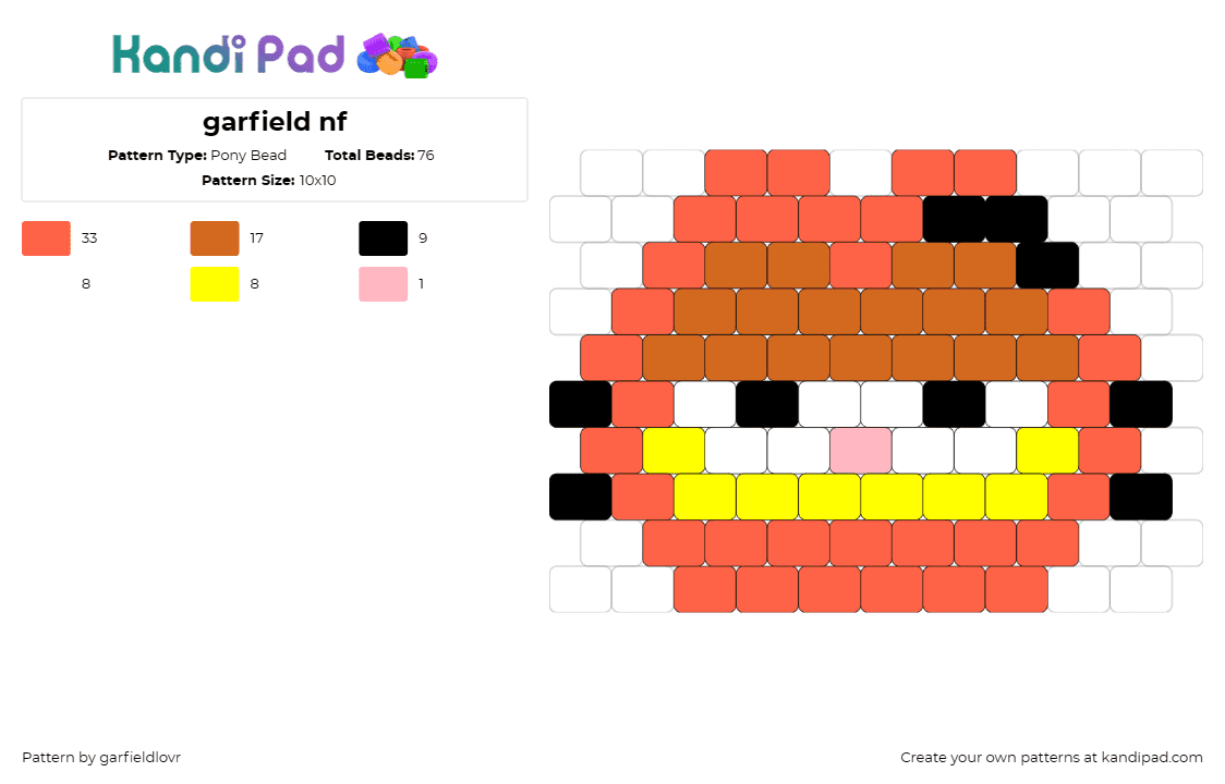 garfield nf - Pony Bead Pattern by garfieldlovr on Kandi Pad - garfield,comic,cat,character,orange