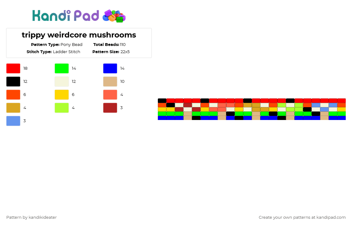 trippy weirdcore mushrooms - Pony Bead Pattern by kandikideater on Kandi Pad - red,green,purple