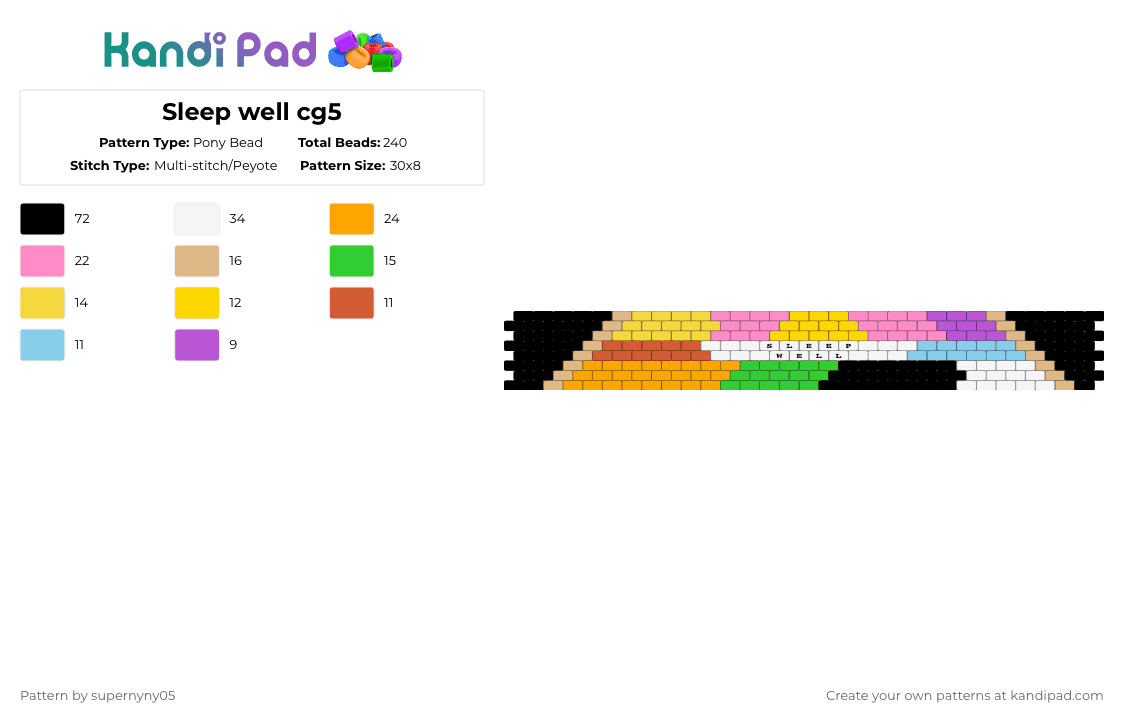 Gallery Detail: Sleep Well Cg5 Pony Bead Pattern Kandi Pad