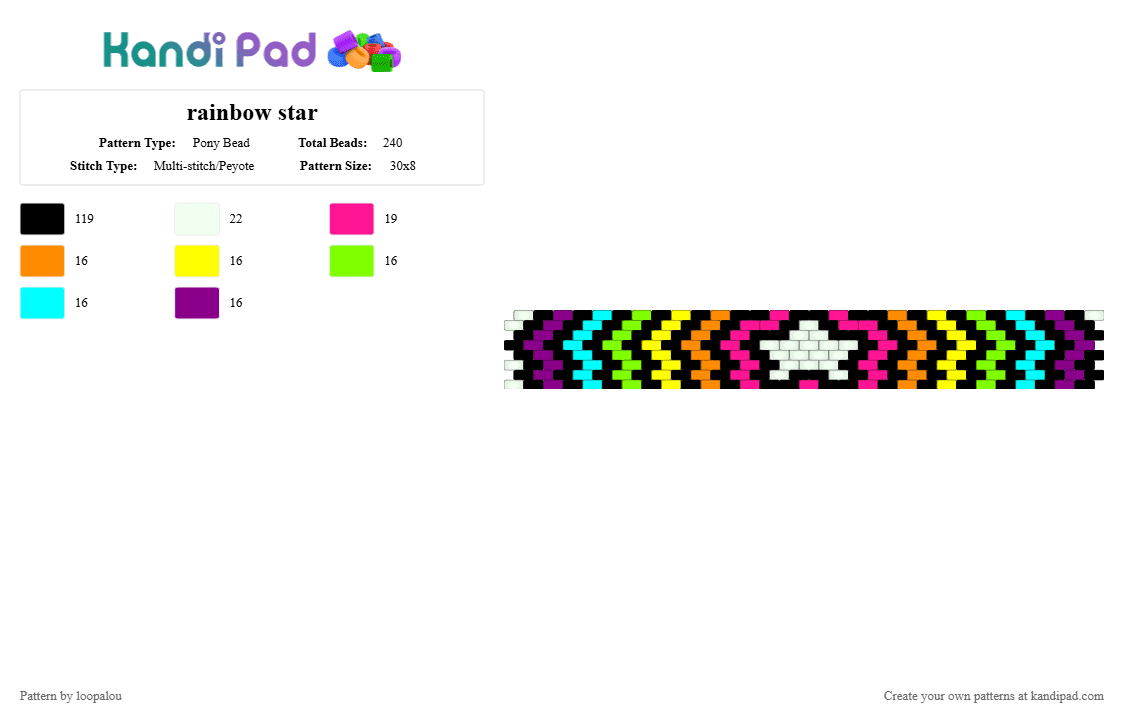 rainbow star - Pony Bead Pattern by loopalou on Kandi Pad - black, pink
