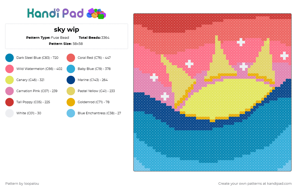 sky wip - Fuse Bead Pattern by loopalou on Kandi Pad - yellow,light blue,red
