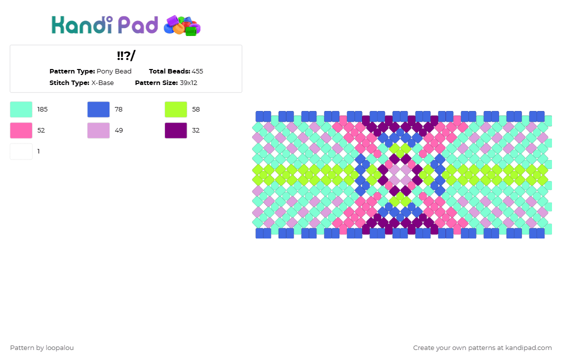 !!?/ - Pony Bead Pattern by loopalou on Kandi Pad - neon,xbase,pink,teal