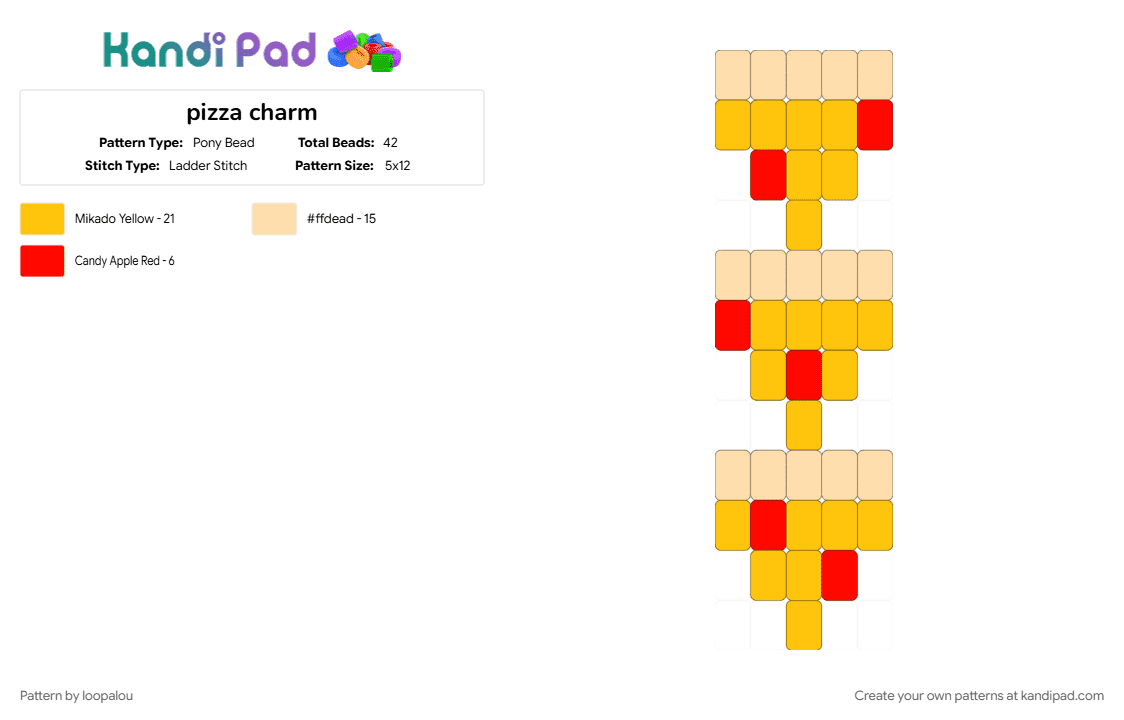 pizza charm - Pony Bead Pattern by loopalou on Kandi Pad - beige, yellow