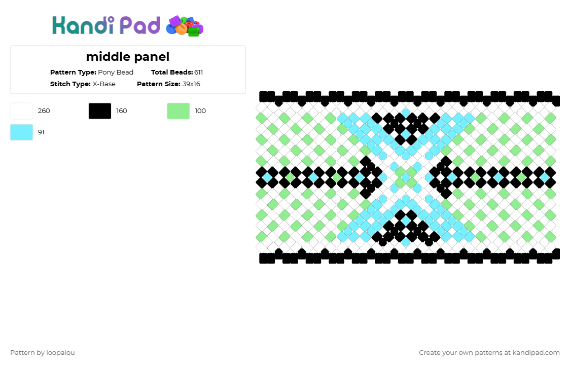 middle panel - Pony Bead Pattern by loopalou on Kandi Pad - xbase,geometric,x,neon,light blue,teal