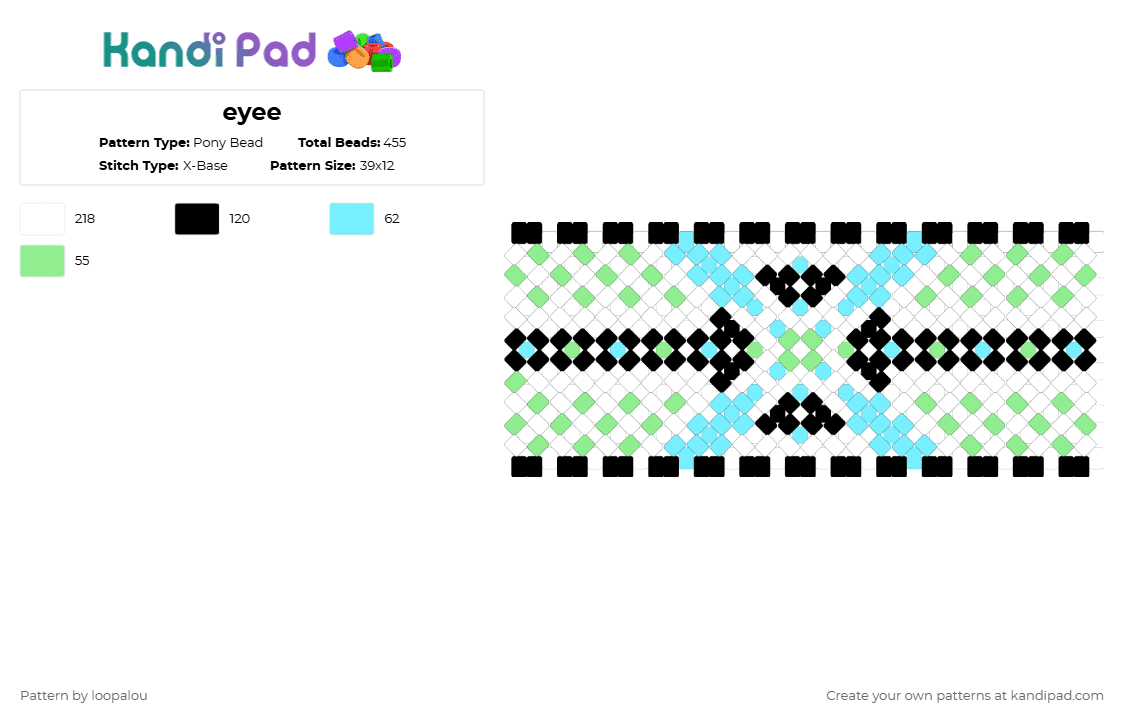 eyee - Pony Bead Pattern by loopalou on Kandi Pad - xbase,white,teal,light blue