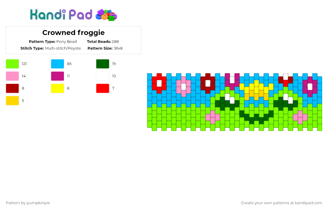 Crowned froggie - Pony Bead Pattern by pumpkinpie on Kandi Pad - light blue,green