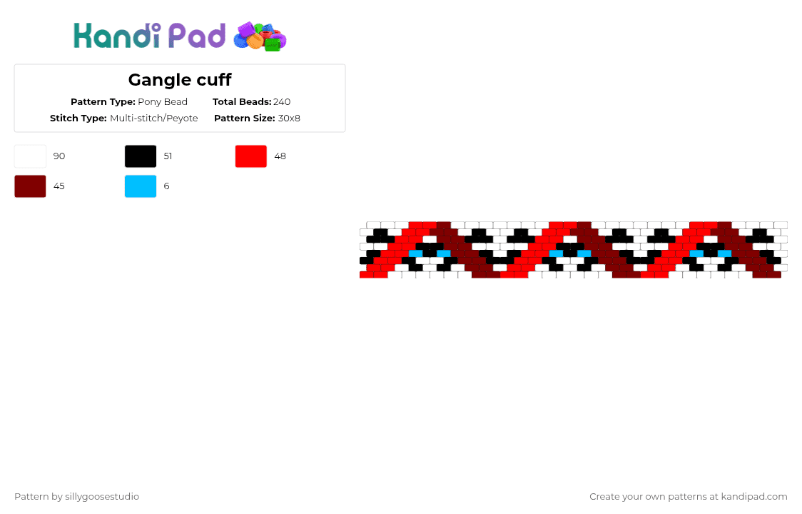 Gangle cuff - Pony Bead Pattern by sillygoosestudio on Kandi Pad - red,brown,gangle,tadc,digital circus