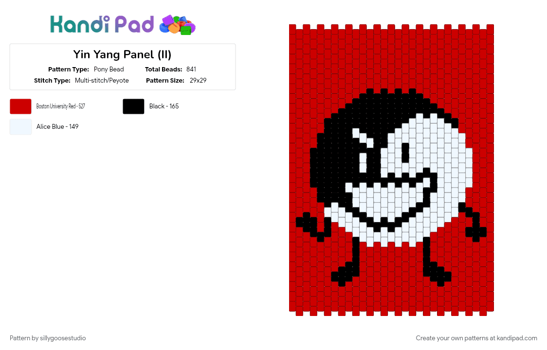Yin Yang Panel (II) - Pony Bead Pattern by sillygoosestudio on Kandi Pad - inanimate insanity, object shows, red, yin yang