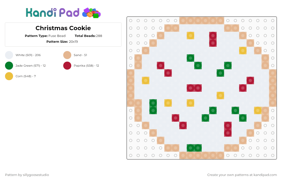 Christmas Cookie - Fuse Bead Pattern by sillygoosestudio on Kandi Pad - white,beige,cotdcookies,cookie,christmas