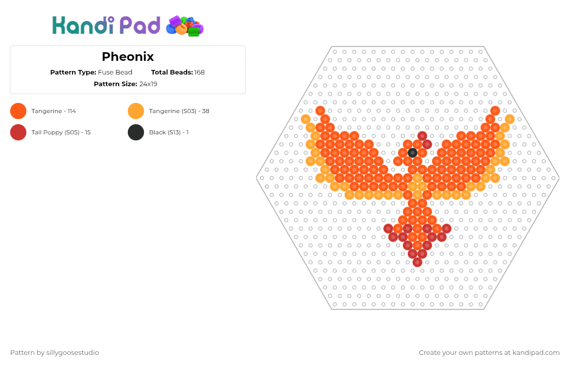 Pheonix - Fuse Bead Pattern by sillygoosestudio on Kandi Pad - orange,cotdfantasy,pheonix