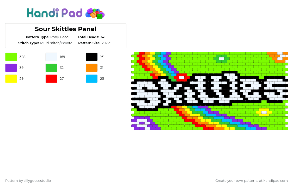 Sour Skittles Panel - Pony Bead Pattern by sillygoosestudio on Kandi Pad - green,cotdsour,candy,skittles,sour candy