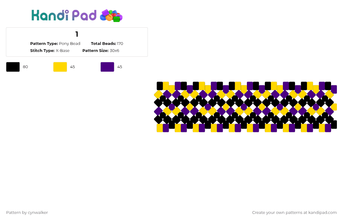 1 - Pony Bead Pattern by cynwalker on Kandi Pad - yellow,purple